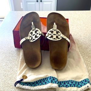 Tory Burch miller cloud metallic goat leather cork sandles
